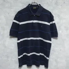 NAUTICA ノーティカ ポロシャツ 半袖 ボーダー ネイビー 刺繍 Lのサムネイル