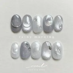 ネイルチップ　ニュアンスネイル ブルーグレー　水色　青　マグネットネイル　冬