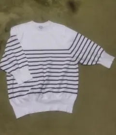 Anne's pocket ニット LL ホワイト/ストライプ