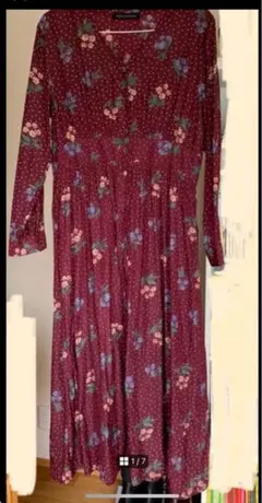 ロングワンピース　アーバンリサーチ　ボルドー 花柄ドット　L