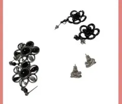 【訳あり】まとめ売り 花型 黒とシルバーのピアス