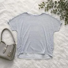 T【a.v.v】ボーダーカットソー L 白×青 ドルマンスリーブ ゆったり 春夏のサムネイル