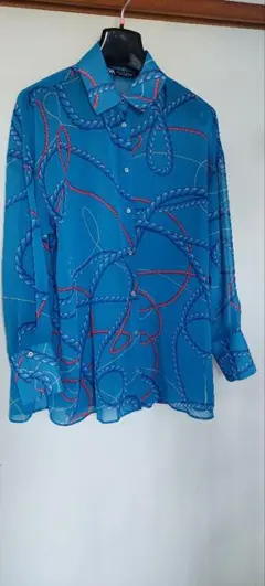 ZARA 青いロープ柄長袖シースルーブラウス