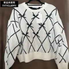 新品未使用　TYTYCLAPPYダイヤモンド柄リボン付きニットセーター Lサイズ
