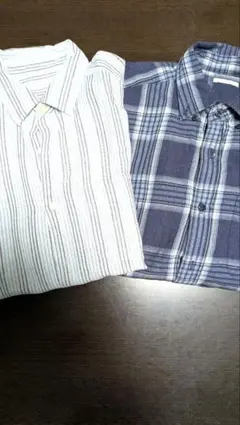 GU メンズ　ストライプ 長袖シャツ　2枚
