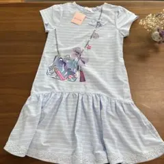 mezzo piano 水色ストライプワンピース 130cm