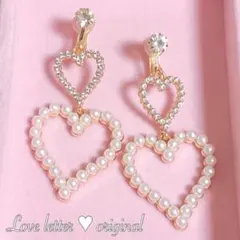 No.300A パールビジューハートイヤリング ゴールド 韓国 量産型 地雷