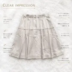 Y9106【クリアインプレッション】フレアスカート 膝丈 通勤 ベージュ Mのサムネイル