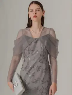 チュールロングスリーブリーフIラインワンピースドレス結婚式パーティー成人式二次会