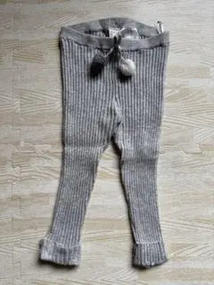 H&Mリブ編みグレーのニットパンツ ポンポン付き