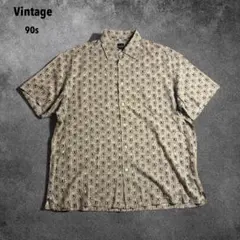 【P67】90sヴィンテージ総柄半袖シャツレーヨン混ボックスシルエット古着XL