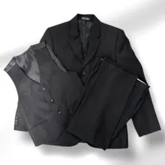 男の子　スーツ　卒服　160センチ　　　　　　　ブラック　ストライプ　3点セット