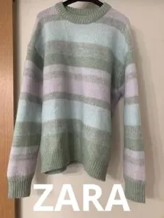 ZARA ✅メンズ M ✅美品 ストライプニットセーター 緑 薄紫
