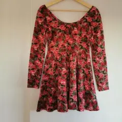 ANAP 赤い花柄 長袖ミニワンピース M