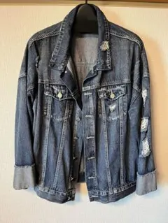 ダメージ加工 ダークブルー デニムジャケット