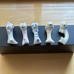 猫の形状の陶器製箸置き5個セット
