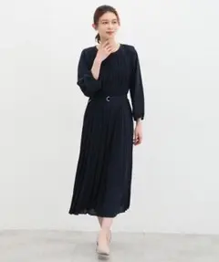 ハニーズ 8分袖プリーツワンピース ロングワンピ セレモニー フォーマル