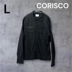 CORISCO ブラック L ミリタリーシャツ ポケット付き 無地 サバゲー 秋のサムネイル