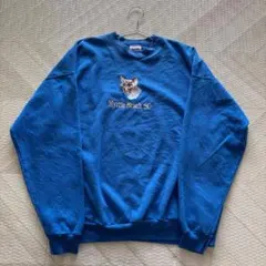 メキシコ製 Hanes XL ミートルビーチ 猫刺繍 スウェット トレーナー 青