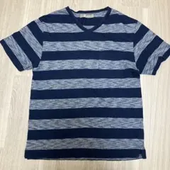 nano universeネイビーストライプ Vネック Tシャツ