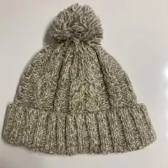 ehka sopo ケーブル編みニット帽 ポンポン付き ベージュ