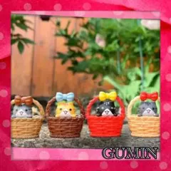 大人気シリーズ 猫の置物 バスケット 籠猫 カラフル ミニチュア インテリア