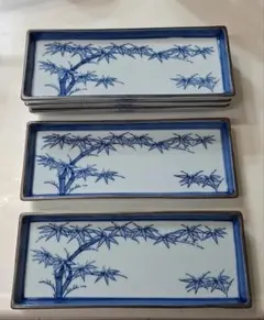 青い竹の絵柄 角皿 5枚セット