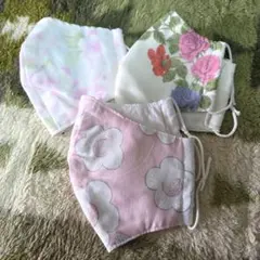 ハンドメイド　花柄　布製マスク　3枚セット