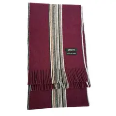 DKNY ダナ・キャラン・ニューヨークボルドーグレーストライプマフラー 日本製