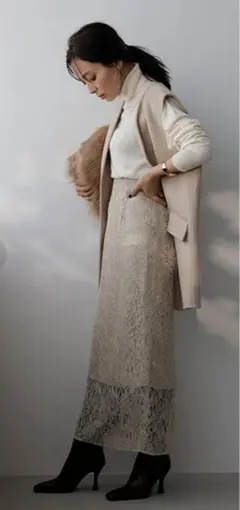anuans コードレースハイウエストタイトスカート （BEIGE）