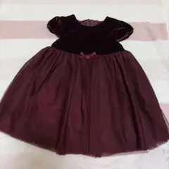 H&M ワンピース 90 ドレス ベロア チュール ボルドー ベビー
