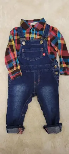 デニムオーバーオール(80㎝)とチェックシャツ(90㎝)セット