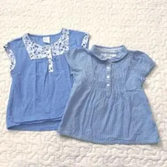 H&M ベビー ブラウス ブルー 70 80 半袖 2枚セット