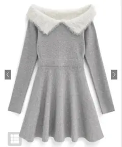 GRL フェザーオフショルカラーフレアニットミニワンピース　グレー