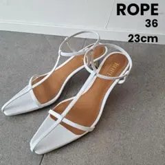 【美品】ロペ　ナロークロスストラップヒールサンダル　ホワイト