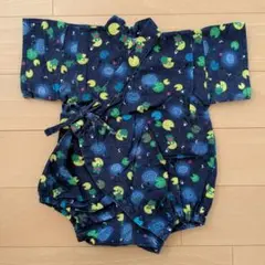 ベビー　甚平　カエル柄　紺　ロンパース　70