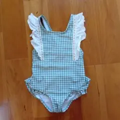 女の子向け ワンピース水着 チェック柄　グリーン　チェック柄