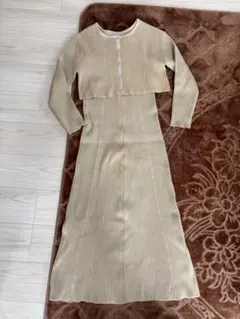 mysticリブ編み 黄色ロングワンピース 2点セット