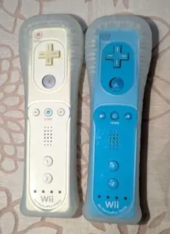 Wiiリモコン 2本セット青 白シリコンカバー付き
