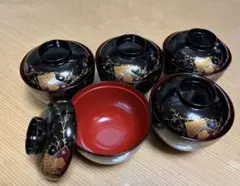 未使用保管品　漆器 椀 5個セット 金箔装飾 うるし塗装