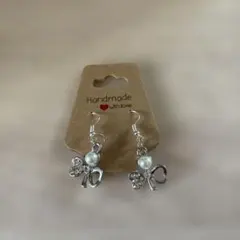 ハンドメイド リボンパールピアスp64