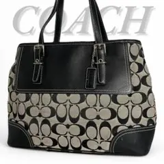 美品 COACH コーチ トートバッグ シグネチャー レザー 肩掛け キャンバス