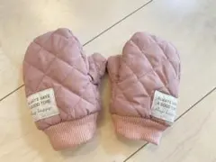 キルティングピンク手袋 フリース裏地付き