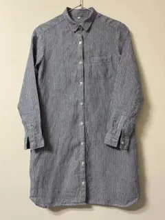 無印良品　リネン　ストライプ長袖シャツワンピース Mサイズ