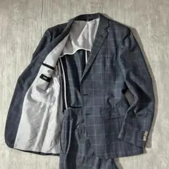 美品 ヒューゴボス TESSE サマースーツ 上下 48 L チェック 春夏のサムネイル