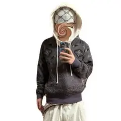 90s 総柄 ニット 短丈 archive vintage M y2k