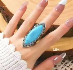 男女兼用✨ 紡錘形 ターコイズ ヴィンテージシルバー リング 指輪 調節可能