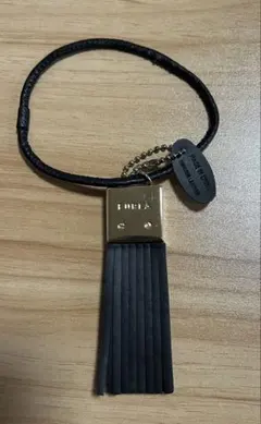 FURLA フルラ レザー フリンジ バッグ チャーム 黒タッセル