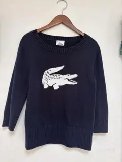 美品LACOSTE ビッグロゴ ニット ネイビー