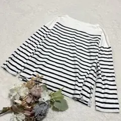 【ユニクロ】UNIQLO ボーダーオーバーサイズT ホワイト×ブラック S